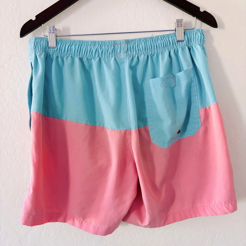 Beach Bros‎ Pink Blue Surf Shop Swim Shorts Size Medium Colorblock Lined